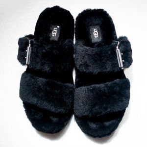 UGG Fuzz Yeah Slippers Womens 7 Black Cozy Shoes Sandals Slides Buckle 5910X